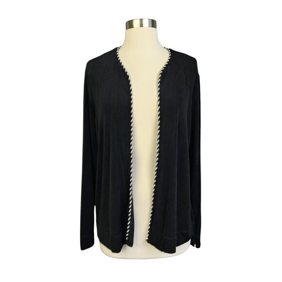 Chicos Travelers Womens Vintage Cardigan Size US Large Black Braided Hem Travel - Picture 2 of 10